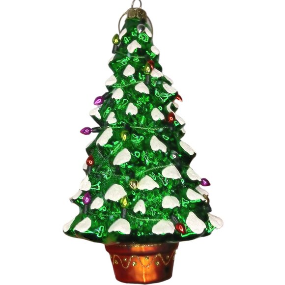 Miniature Glass Christmas Tree Ornament with String Lights By JS 6.5" EUC - Picture 1 of 9